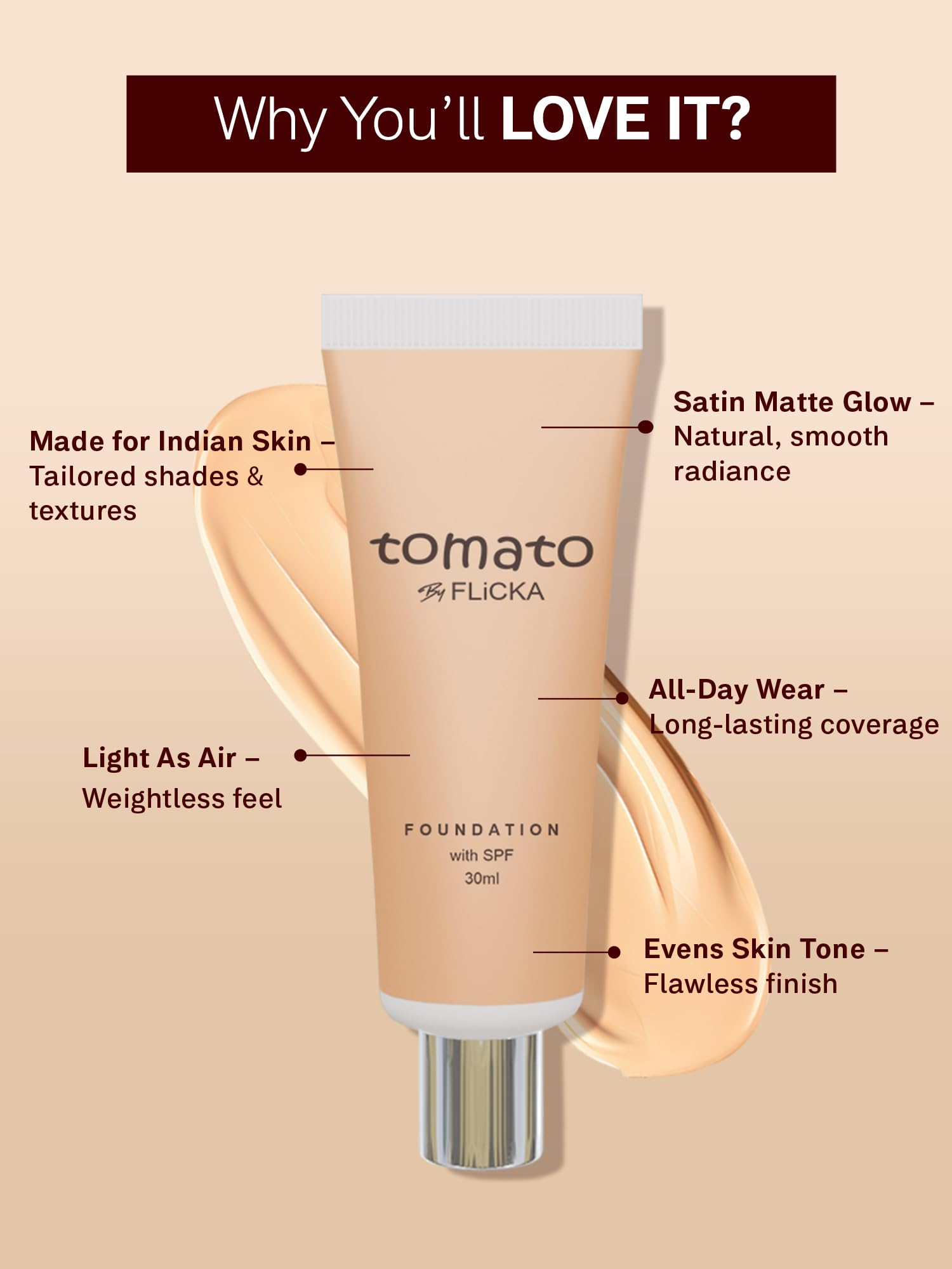 FLiCKA Makeup Kit | Tomato Liquid Foundaion 30ML (Ivory) | 3 In 1 Silk Touch Primer Moisturiser and SPF (Sun Protection Formula) 60ML | Make up Combos 3