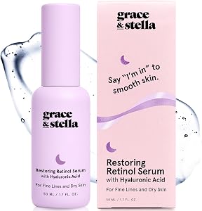 grace & stella 0.2% Retinol Serum for Face (50ml) - Restoring Retinol Serum with Hyaluronic Acid to Reduce Fine Lines, Wrinkles, Texture, Uneven Skin Tone - Anti-Aging, Hydrating, Vegan Skincare