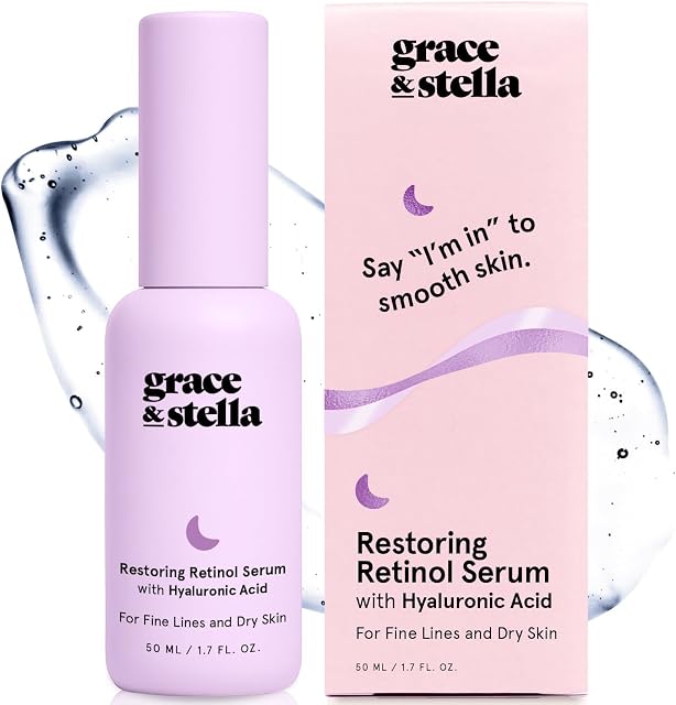 grace & stella 0.2% Retinol Serum for Face (50ml) - Restoring Retinol Serum with Hyaluronic Acid to Reduce Fine Lines, Wrinkles, Texture, Uneven Skin Tone - Anti-Aging, Hydrating, Vegan Skincare