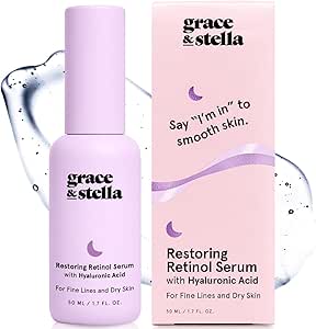 grace &amp; stella 0.2% Retinol Serum for Face (50ml) - Restoring Retinol Serum with Hyaluronic Acid to Reduce Fine Lines, Wrinkles, Texture, Uneven Skin Tone - Anti-Aging, Hydrating, Vegan Skincare