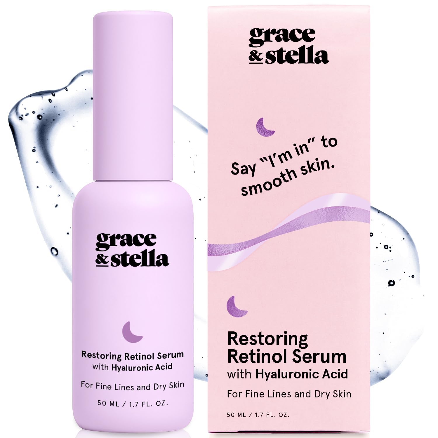grace & stella 0.2% Retinol Serum for Face (50ml) - Restoring Retinol Serum with Hyaluronic Acid to Reduce Fine Lines, Wrinkles, Texture, Uneven Skin Tone - Anti-Aging, Hydrating, Vegan Skincare