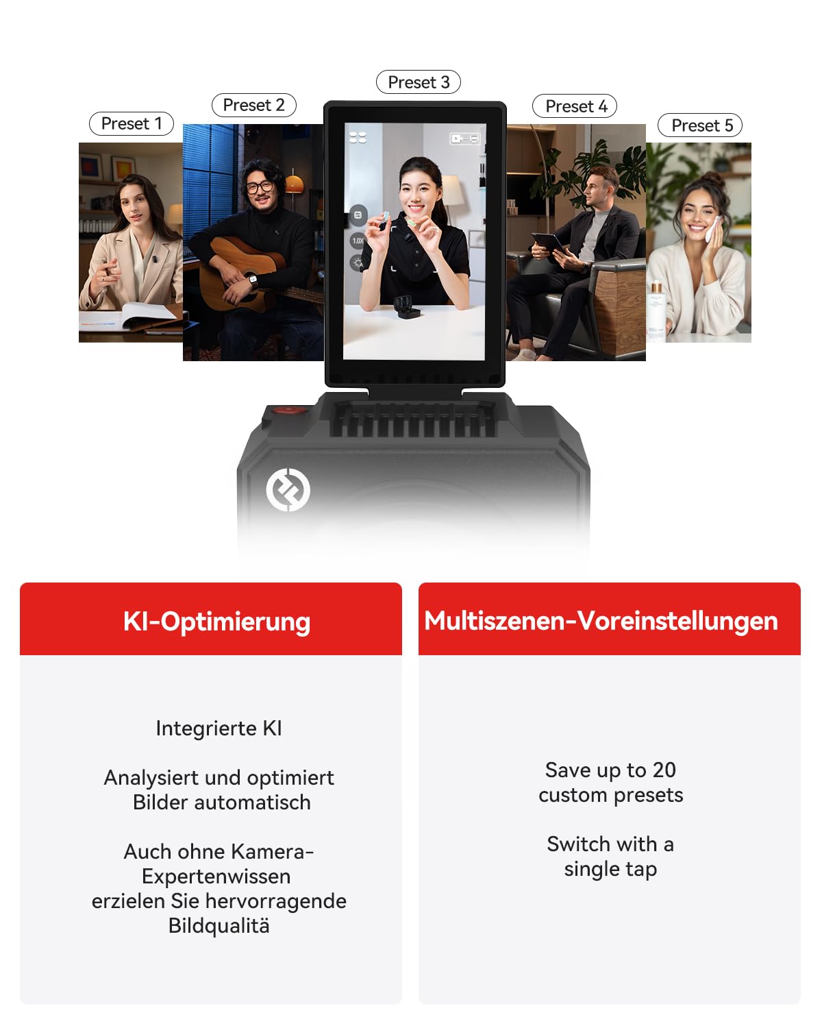 Hollyland VenusLiv Air Livestreaming-Kamera,1/1,3-Zoll-CMOS & F1.05 Objektiv,4K30p Video,UVC/HDMI-Ausgang,KI-Optimierung, Green-Screen, Hautverfeinerung, Farbkorrektur,Ideal für 24/7-Streaming