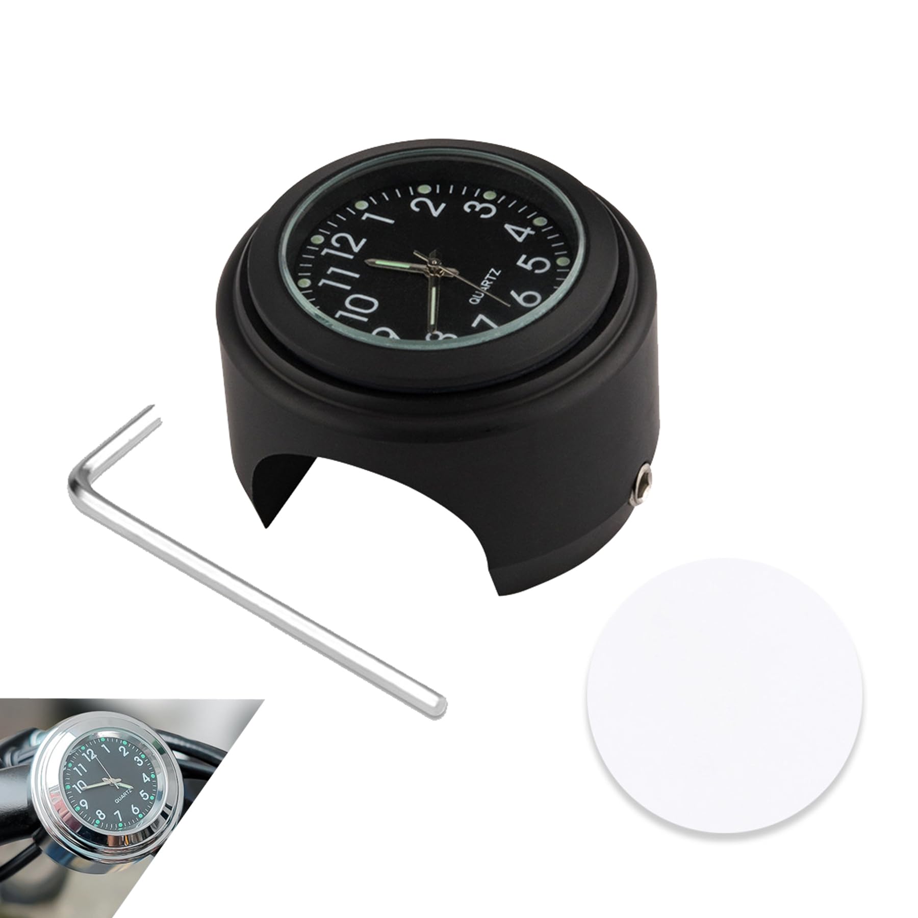 Bicycle Handlebar Clock Motorcycle Car Clock Glow-in-the-dark, Waterproof Bicycle Clock 2.2-2.54 cm Handlebar Universal (Black)