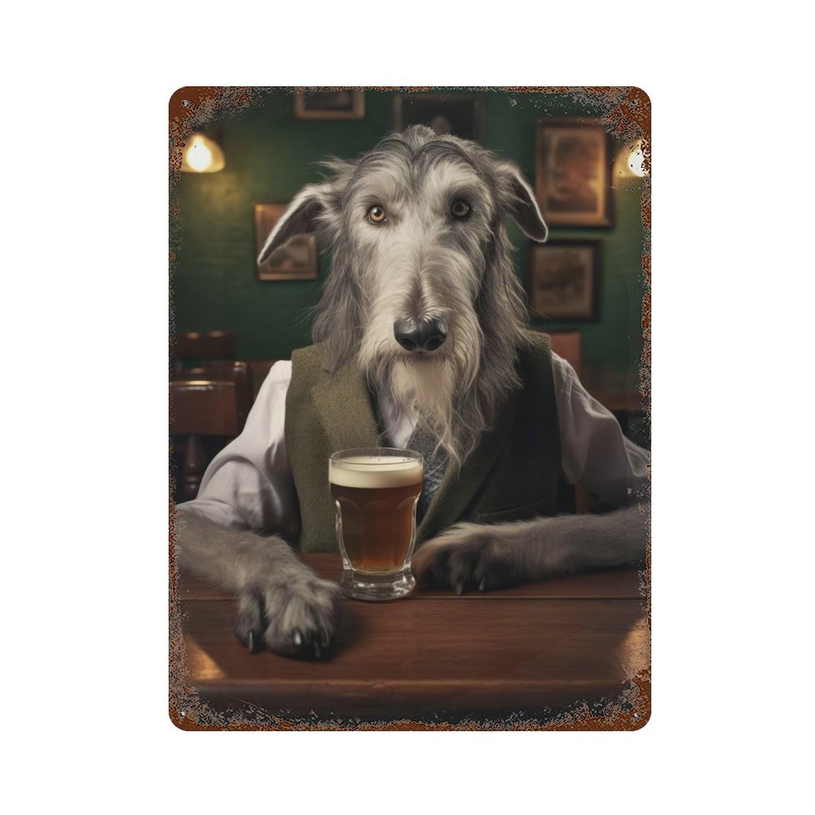 Garage Style Deerhound in The Bar Rusty Metal Tin Sign 15.7"x11.8", Farmhouse Wall Decor for Bar And Workshop