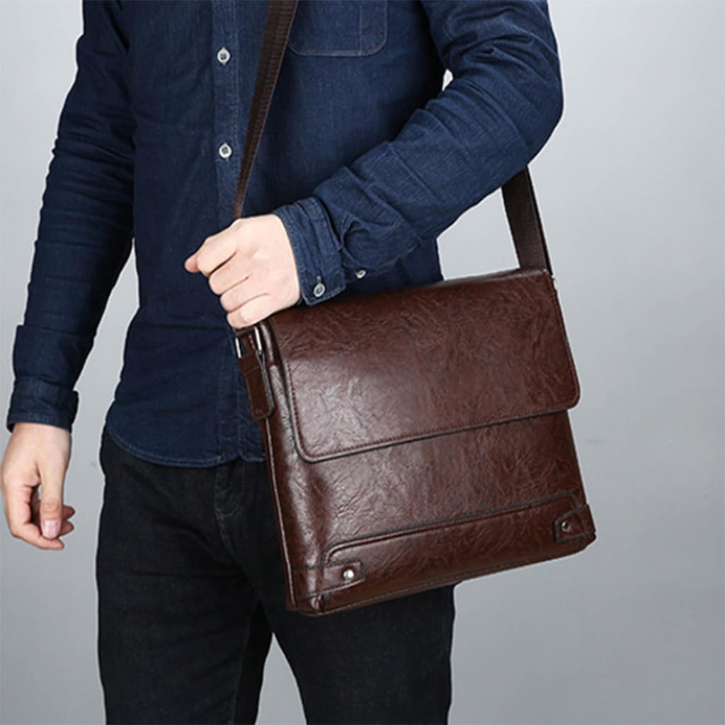 ヴィンテージレザーメッセンジャーバッグ、ビジネスブリーフケースショルダーバッグ、A4ドキュメントクロスボディサッチェル、ブラウン