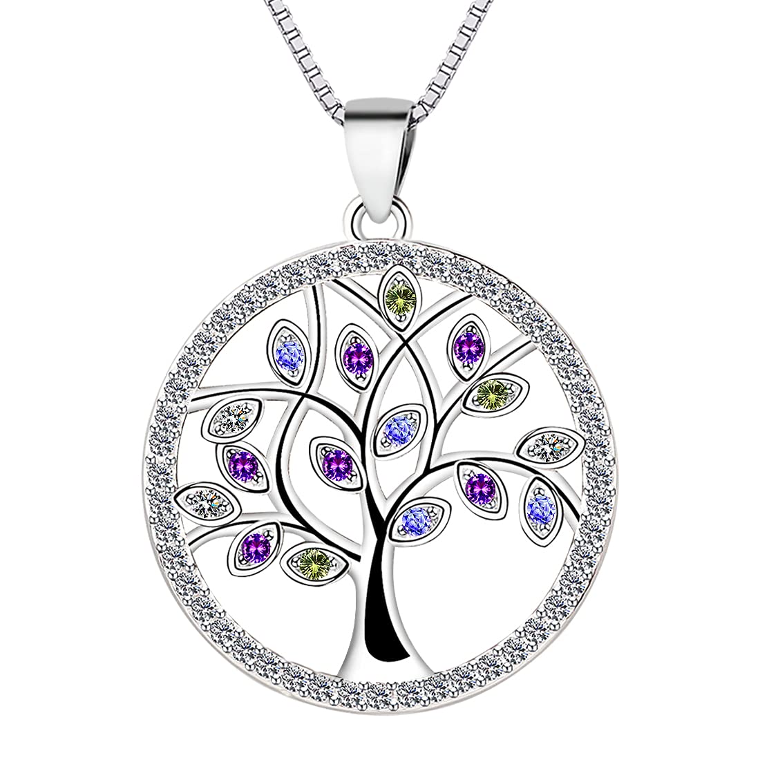 Yaneno Tree of Life Necklace 925 Sterling Silver Family Tree Crystal Zirconia CZ Pendant for Women