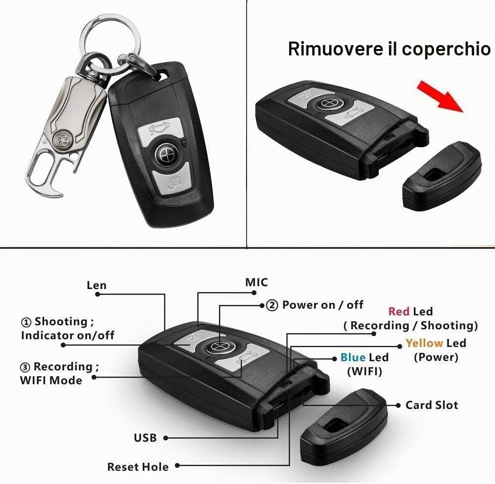Telecamera Spia Nascosta in Finto Telecomando Auto – WiFi Mini Camera Nascosta con Batteria Ricaricabile, Streaming Live e Controllo App iOS/Android - CW995