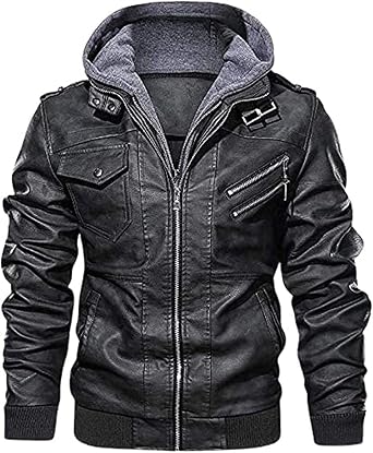 Men Leather Jacket - Lambskin Winterwear Motorcycle Biker Jacket, Moto Riding & Racing Jackets with Removable Hood