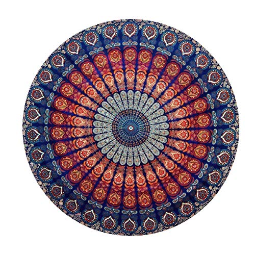 Tapisserie ronde mandala indienne en coton de 178 cm de diamètre par Aashita Creations