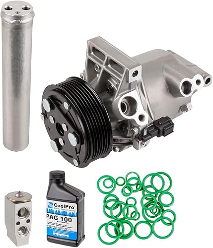 Kit de compresor de CA y A/C para Nissan Juke 2011 2012 2013 2014 2015 - Incluye secador, válvula de expansión, aceite PAG y juntas tóricas -