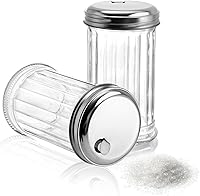 Vista 1 de Tebery Paquete de 2 dispensadores de azúcar de vidrio de 12 onzas, vertidor/coctelera con tapa de acero inoxidable, estilo retro