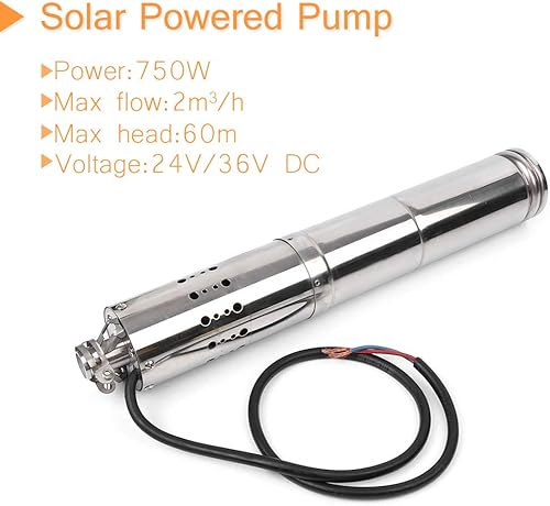 Miniatura 5 de Newsmarts Bomba de agua solar 24V/36V 750W 2000L/H 60M Bomba sumergible de pozo profundo