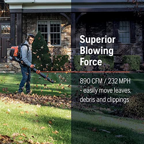 Husqvarna 360BT Gas Leaf Blower, 65.6-cc 3.81-HP 2-Cycle Backpack Leaf Blower with 890-CFM, 232-MPH, 30-N Powerful Clearing Performance and Load-Reducing Harness, Gifts for Men