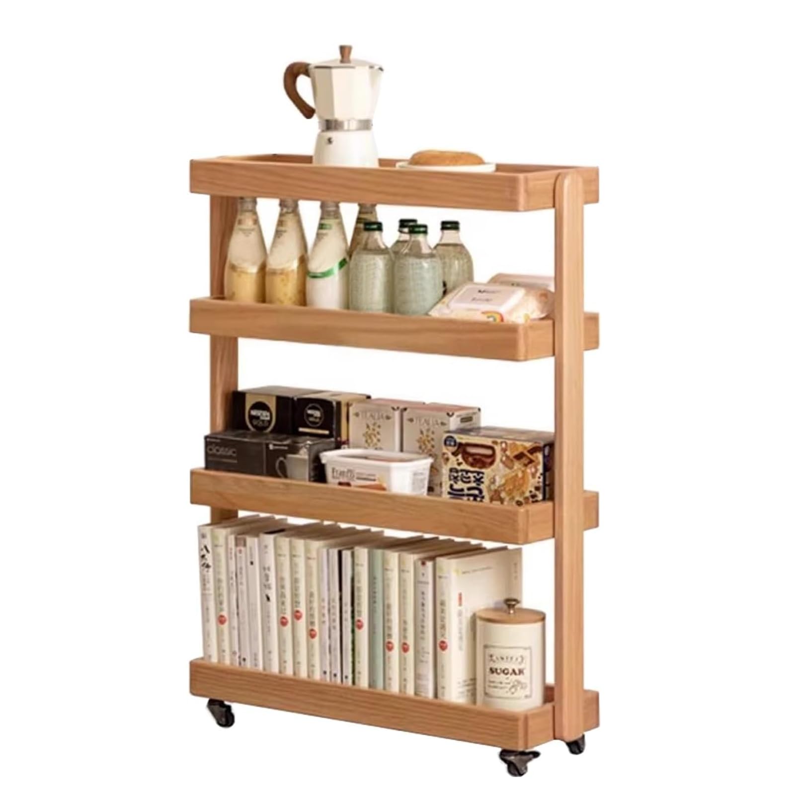 Chariot de rangement mobile en bois à 4 niveaux - 60x20x80cm