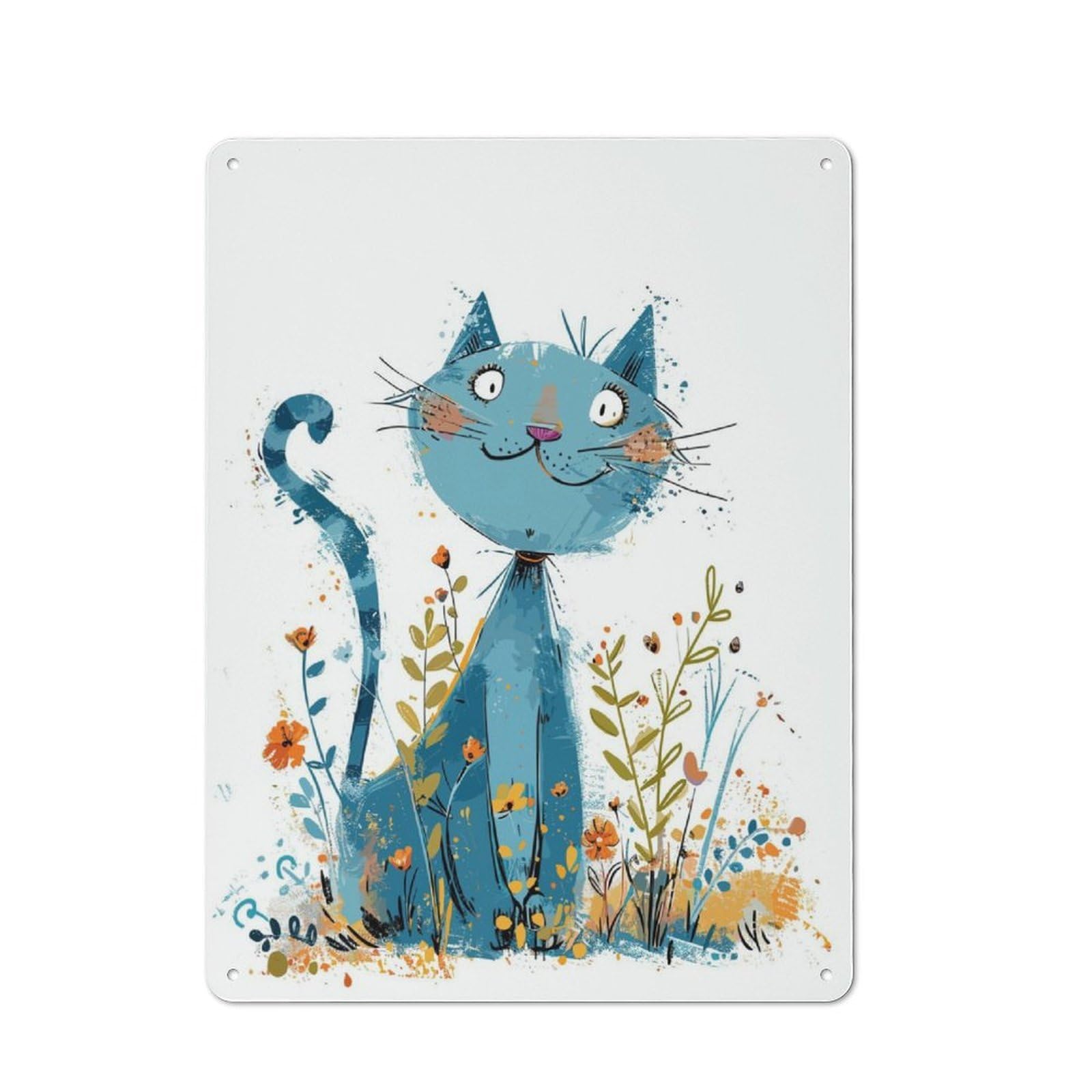 Junmoney Blue Cat Tin Wall Plaque 40X30cm With For Guest Room Or Hallway, For Metal Sign Collectors, For Garage And Workshop Walls