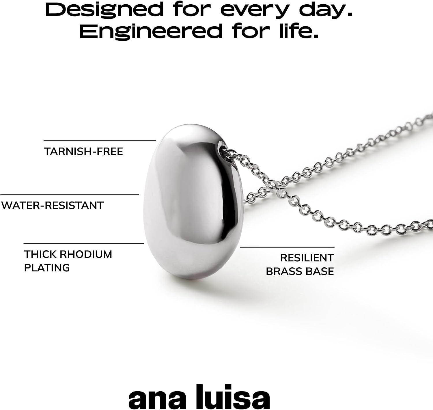 Ana Luisa Pebble Pendant Necklace for Women - 14K Gold Plated and Silver Rhodium Plated Trendy Teardrop Necklace with Lobster Clasp - Hypoallergenic, Water-Resistant, Tarnish-Free Jewelry
