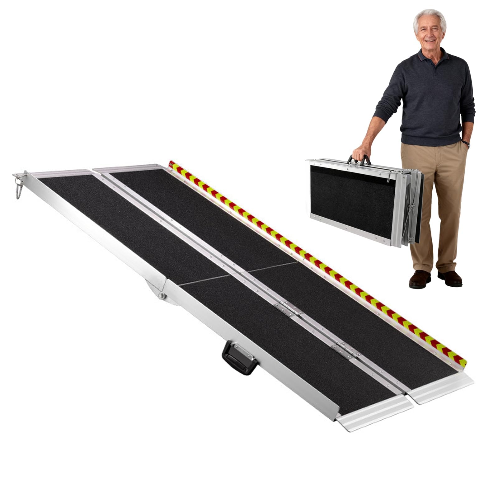 Składana rampa dla wózków inwalidzkich, przenośna aluminiowa rampa progowa z antypoślizgową powierzchnią, nośność 299 kg na schody domowe, hulajnogi i wózki