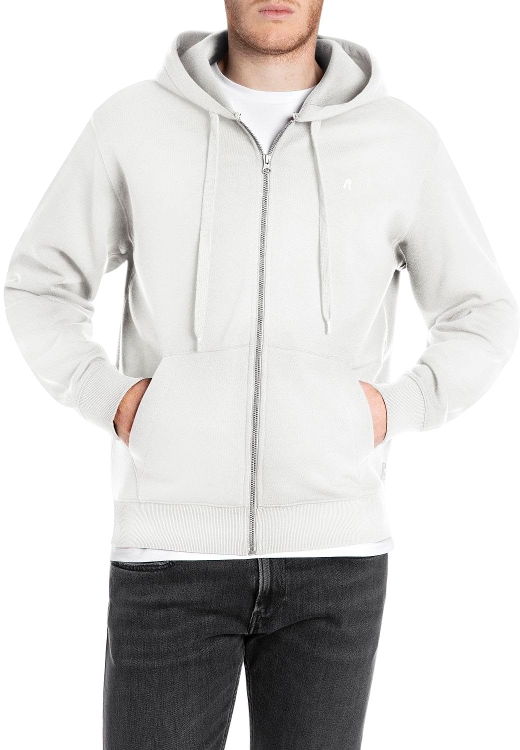 Replay Men's Basic Sweat Jacket with Hood, 011 Natural White, M