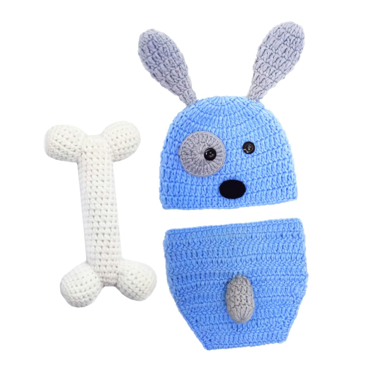 OUNONA Conjunto Ropa De Tejida Mano Para Fotografía De Nacidos Azul Incluye Sombrero Pantalones Cortos Y Accesorios De De Perrito