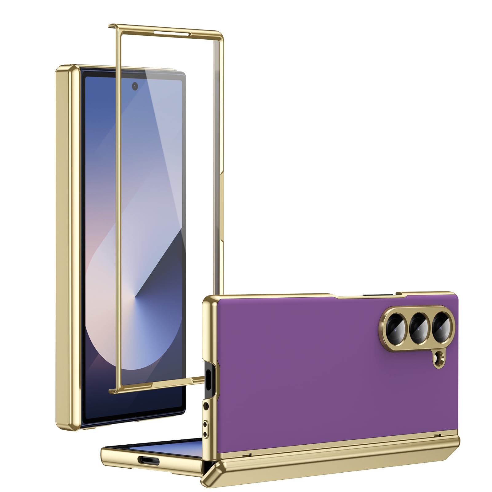 COQUE Funda para Samsung Galaxy Z Fold 6 z [Protector de Pantalla], [Cubierta de Bisagra] [Diseño Delgado] Funda Plegable Esmerilada Galvanizada para Samsung Galaxy Z Fold 6-fioletowy