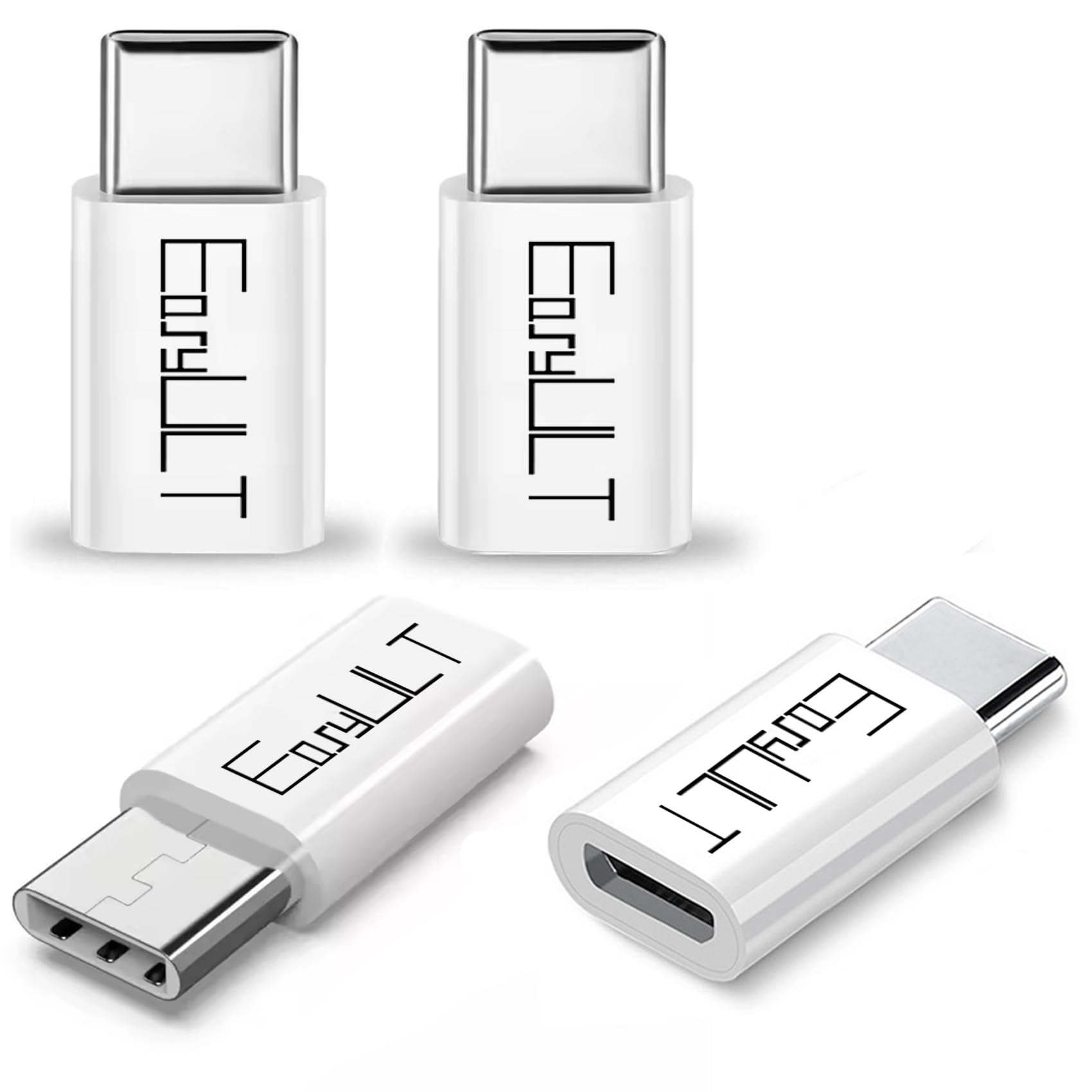 EasyULT4 Pack Micro USB to USB-C Adapter, Type C (Male) to Micro USB (Female) Converter Type C Adapter Compatible with Galaxy S8/S8+, S20 Note 20, Huawei P10 Plus/Honor 8, LG G6 and More(White)