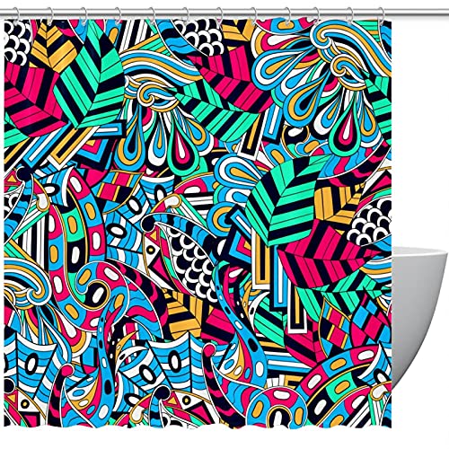 Rideau de douche abstrait 183x183 cm imperméable avec ses 12 crochets de fixation