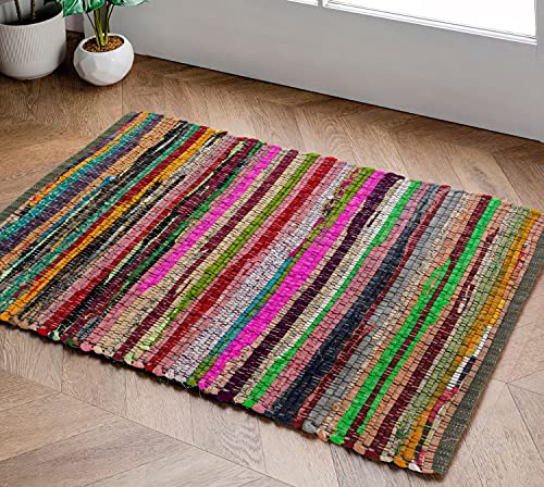 Chardin home - Eco Friendly 100% Recycled Cotton Colorful Chindi Area Rug, Multi (24x36 Inch.)