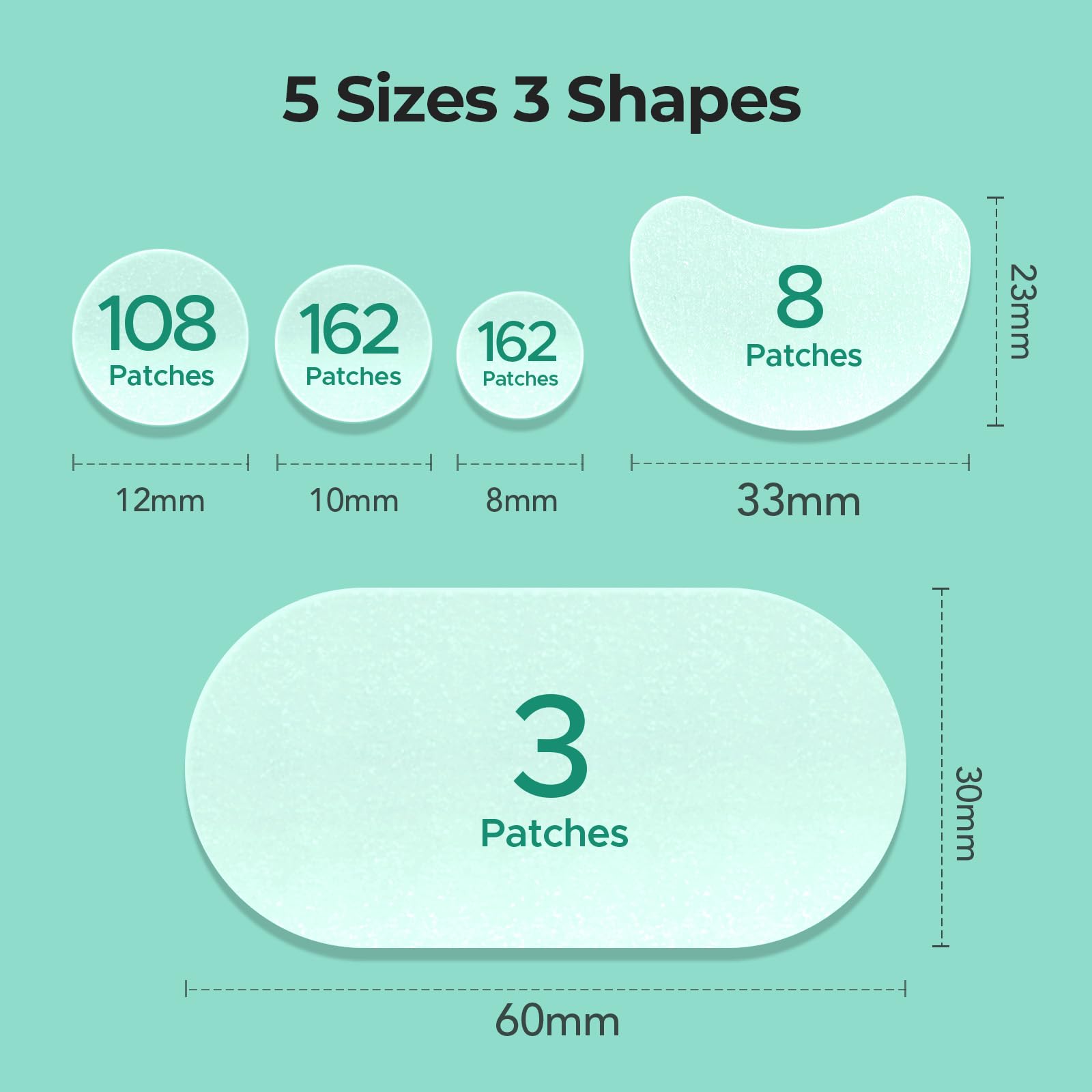 TKTK 443 Count Pimple Patches for Face, Hydrocolloid Acne Patch Bulk, Acne Stickers for Covering Cheeks, Forehead, Chin Blemishes Zit Breakouts for All Skin Types (Dots, Strip, Contoured 5 Sizes): 5 Sizes 609 Count
