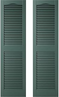 Builders Edge 14.5 in. W x 80 in. H Builders Edge, Standard Cathedral Top Center Mullion, Open Louver Shutters, Includes Matching Installation Spikes (Per Pair), 028 - Forest Green