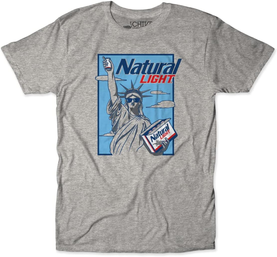 Natural Light Natty Statue of Liberty Funny American Fourth of July T-Shirt