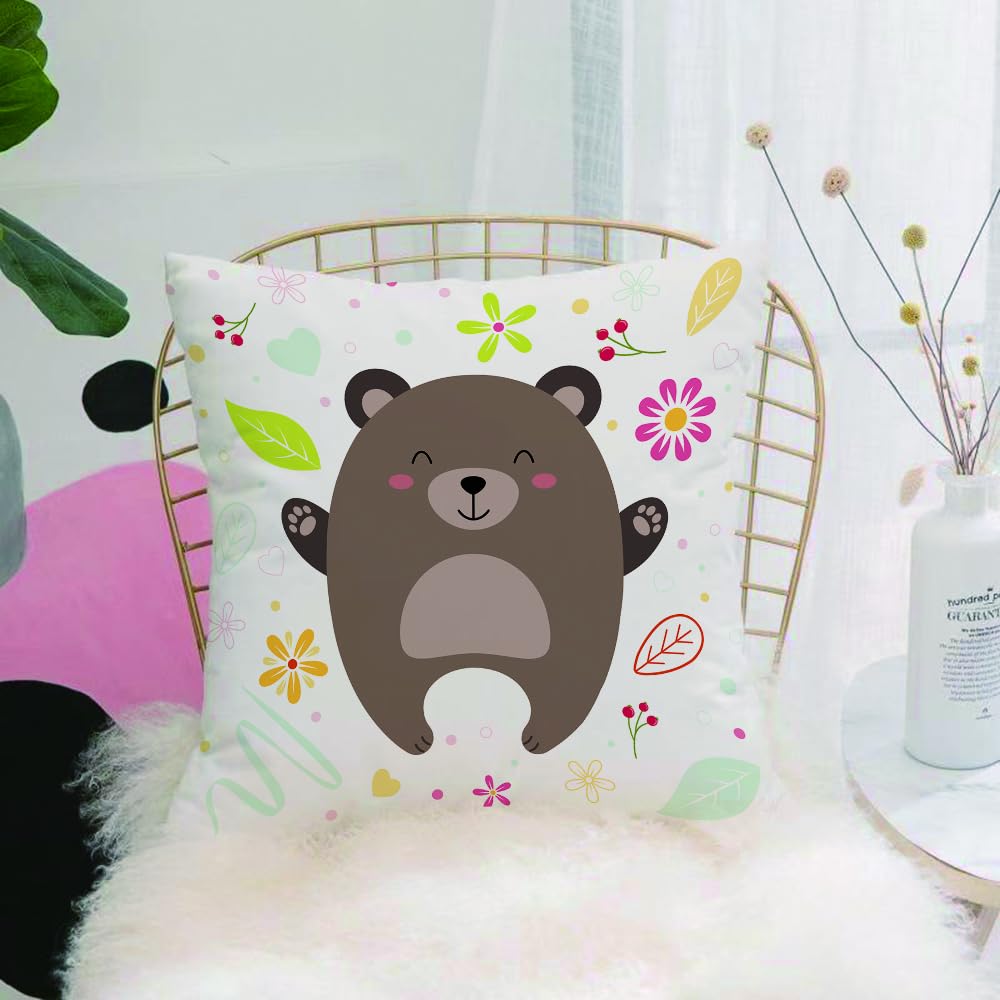 HYOSXW Cushion Cover,Throw Pillow Case Home Decorative for Living Room Bedroom Sofa Chair 16X16 Inch,Illustration of a bear on a floral background. Image of a teddy bear on a sprin,Pillowcase 40X40cm