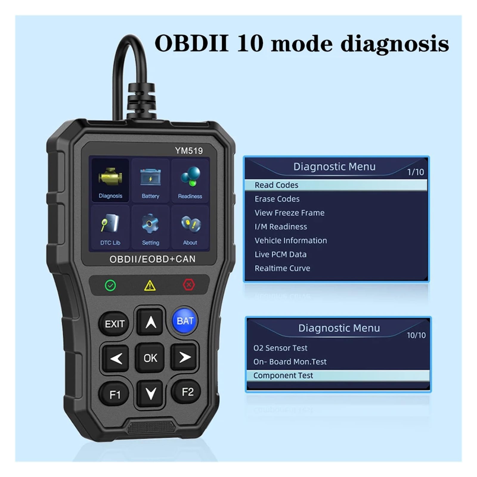 Skaner kodów usterek Wielojęzyczny system Check Engine Czytnik Narzędzie diagnostyczne samochodu OBD2 YM519 Tester akumulatorów,Przyjazny dla użytkownika