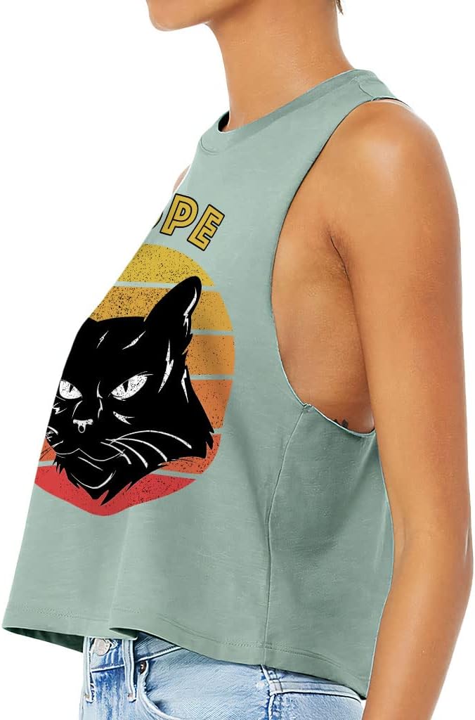 Cat Nope Racerback Cropped Tank - Colorful Women's Tank - Graphic Tank Top - Heather Dusty Blue, S