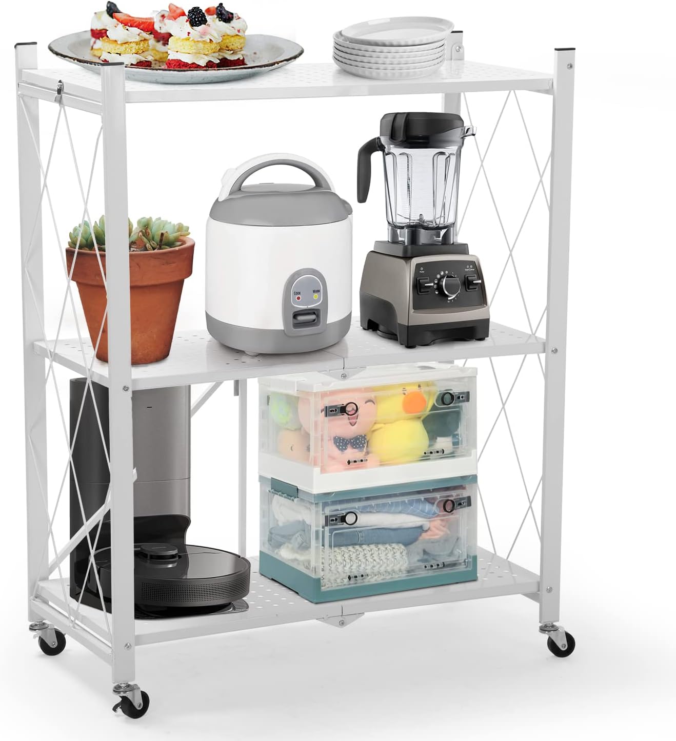 nisboigr 3 Tier Storage Shelves,Folding Storage Shelf with