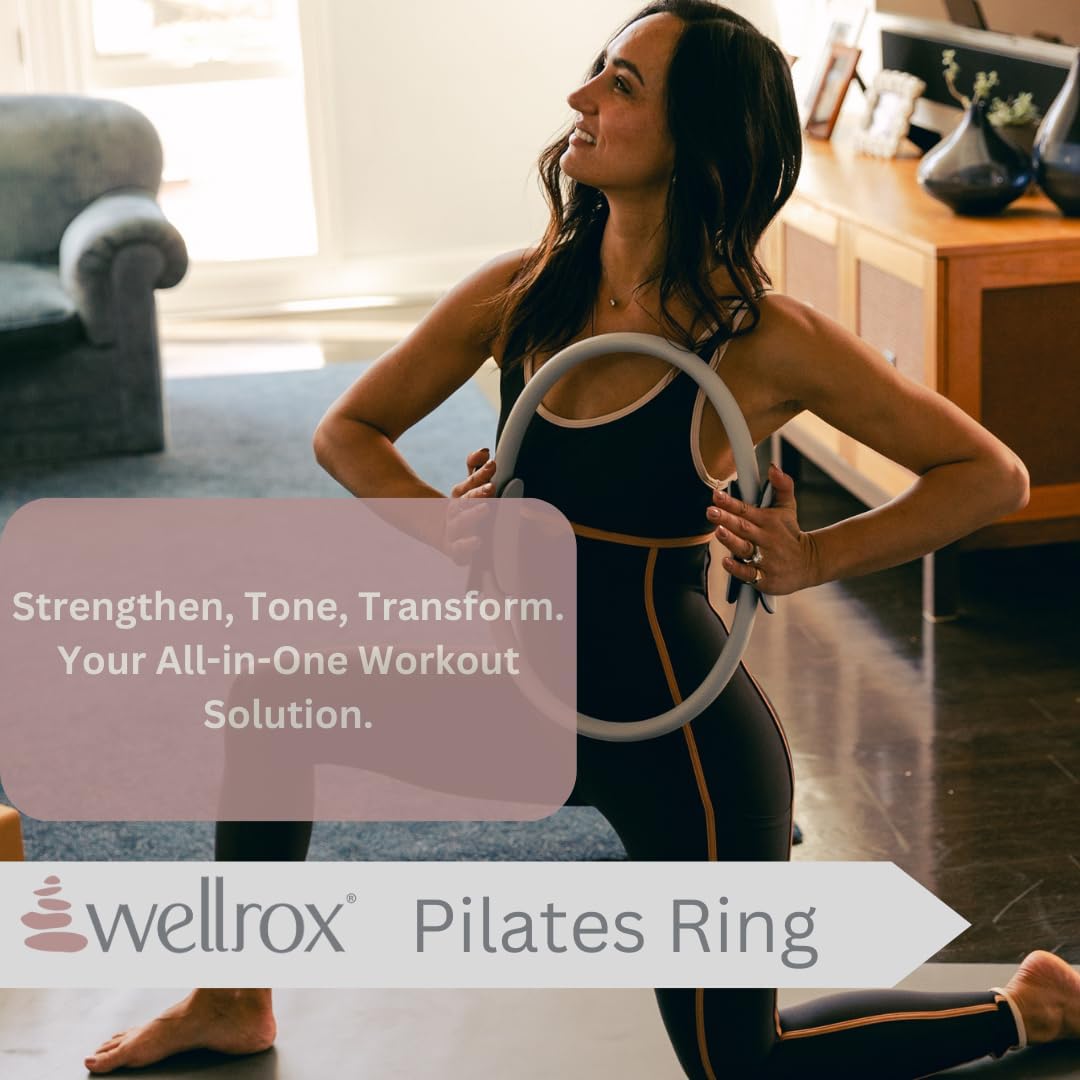 Wellrox Anillo de pilates y bolsa de transporte, anillo de yoga ligero con círculo mágico, ejercitador exterior e interior de muslos para yoga, pilates, entrenamiento de fuerza (15 pulgadas)