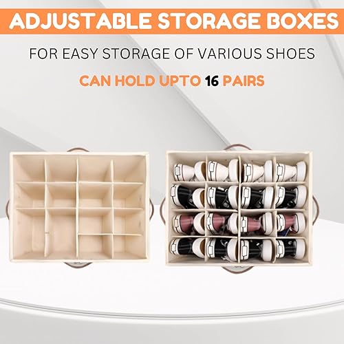 Miniatura 6 de Organizador de zapatos para armario con cepillo de limpieza, capacidad para 16 pares, caja de almacenamiento plegable de alta calidad con tapa