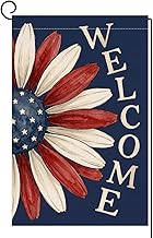 BLKWHT 4th of July Floral Garden Flag 12x18 Vertical Double Sided Welcome Memorial Day Independence Day Holiday Outside Decorations Burlap Yard Flag BW880