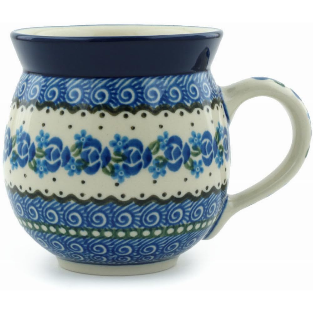 Polish Pottery 11 oz Bubble Mug made by Ceramika Artystyczna (Blue Bud Sea Theme) plus Certificate of Authenticity