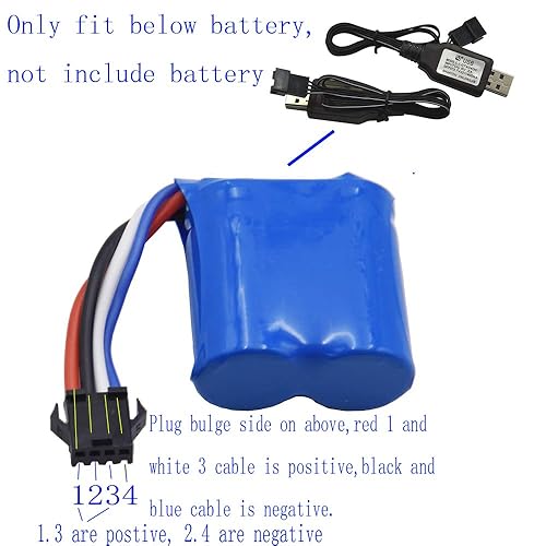 Miniatura 3 de Blomiky Paquete de 2 cables de carga USB de 7.4 V/2 x 3.7 V 400 mA con enchufe SM-4P de 4 pines para versión antigua UDI001 UDI008 UDI009 y HJ808