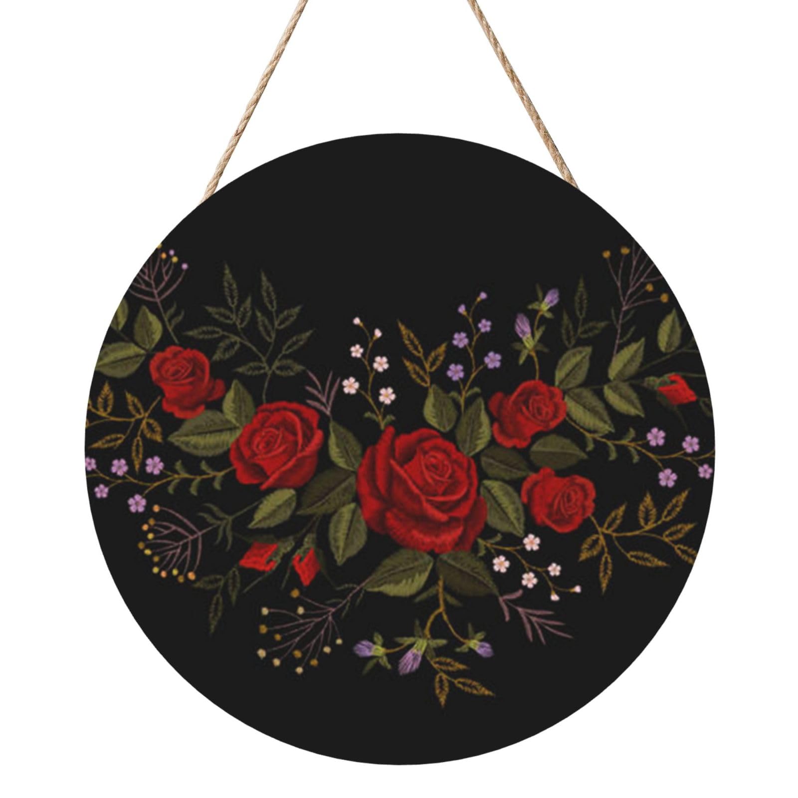 InOmak Flowers Roses Westernch, Round Wood Panel Painting 12 in, Wall Hanging Painting For Home