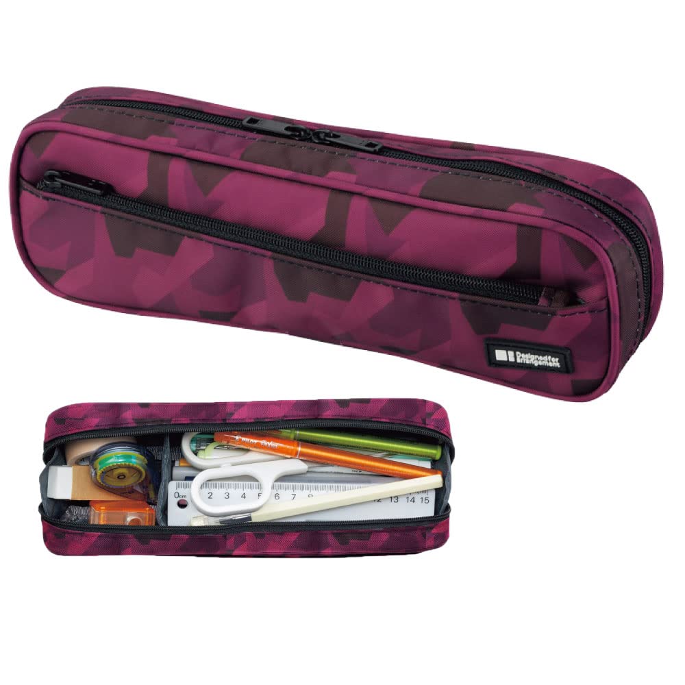 LIHIT LAB Large Capacity Zipper Long Pencil Case For School Office College, Big Capacity Pencil Bag Holder Adults Teen Boys Girls, Travel Cosmetics Storage, Maroon Camo (A7552-133)