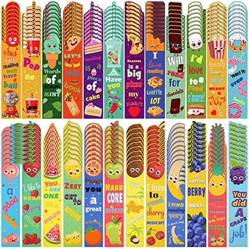 Geyee 216 Pcs Fruit Scented Bookmarks Scratch and Sniff Bookmarks Fun Classroom Smelly Bulk for Kids Students Teens School 24 Styles
