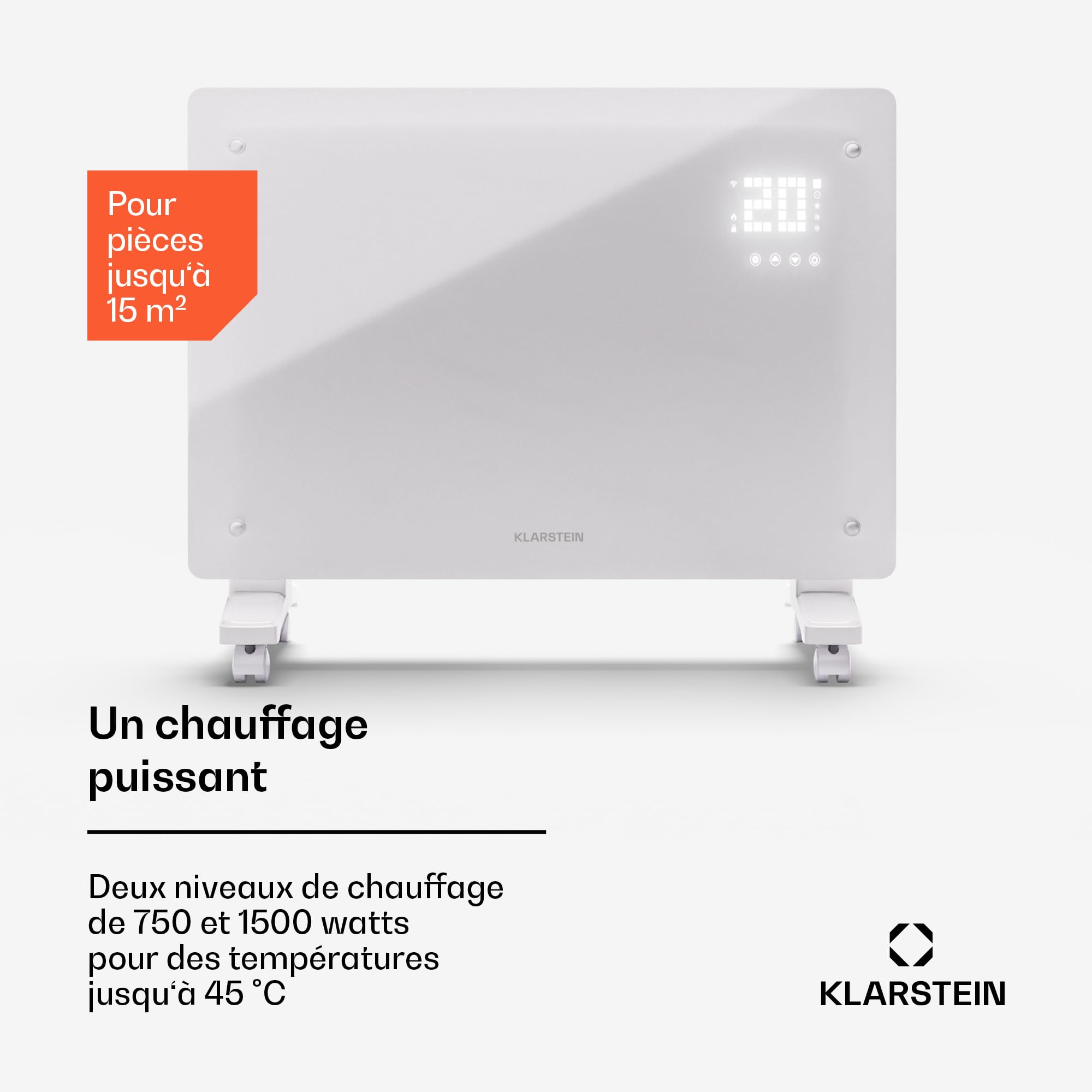 Klarstein Radiateur Electrique à Convection, Faible Consommation d'Energie, Chauffage Electrique d'Intérieur de 1500W avec Thermostat, Chauffage Mural et Portable, Chauffage d'Appoint, Radiateurs