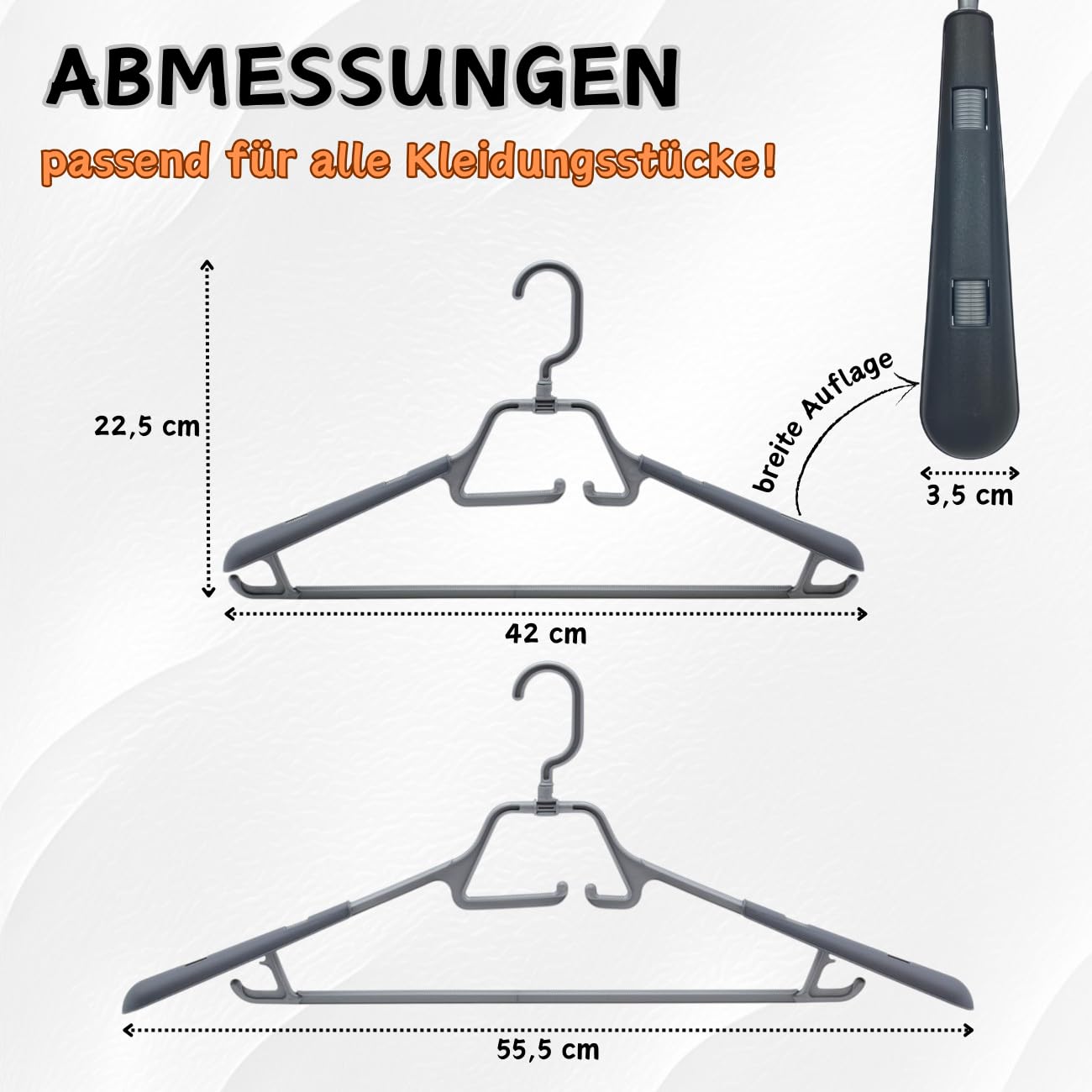 30er Set Kleiderbügel, Weiß/Anthrazit, drehbarer/einklappbarer Haken, ausziehbare/breite Auflagefläche, rutschfest, robust, stabil, Kunststoff, für Mäntel, Hosen, Krawatten, Blusen