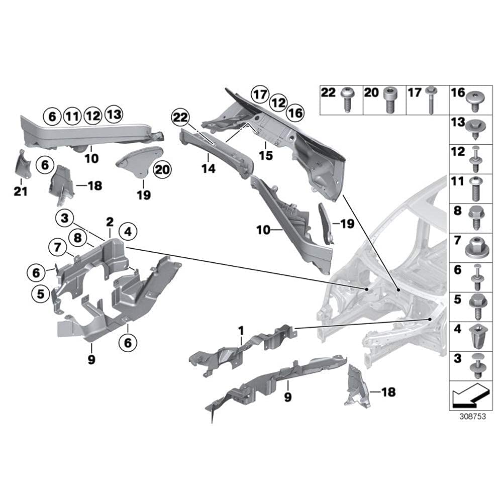 Set di Pannelli Divisori Vano Motore 3 Pezzi Premium per X5 X6 E70N E70 E71 E72