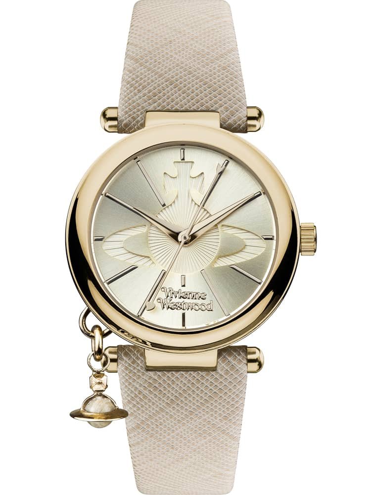 Vivienne Westwood Orb Pop Orologio con Display Analogico al Quarzo da Donna con Cinturino in Pelle e Quadrante Dorato VV006GDCM