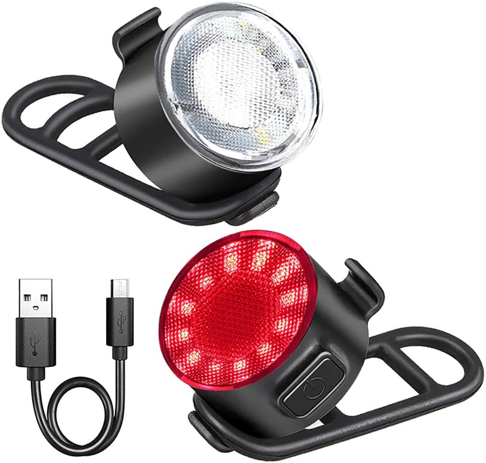 Funito Bike Lights Front and Back, Rechargeable Bicycle Safety Lights, Commuting/Road Cycling LED Headlight and Taillight - Easy to Mount & Remove/6 Modes - Be Seen Bike Light Set for Kids Women Men