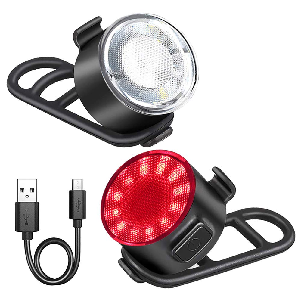 Funito Bike Lights Front and Back, Rechargeable Bicycle Safety Lights, Commuting/Road Cycling LED Headlight and Taillight - Easy to Mount & Remove/6 Modes - Be Seen Bike Light Set for Kids Women Men