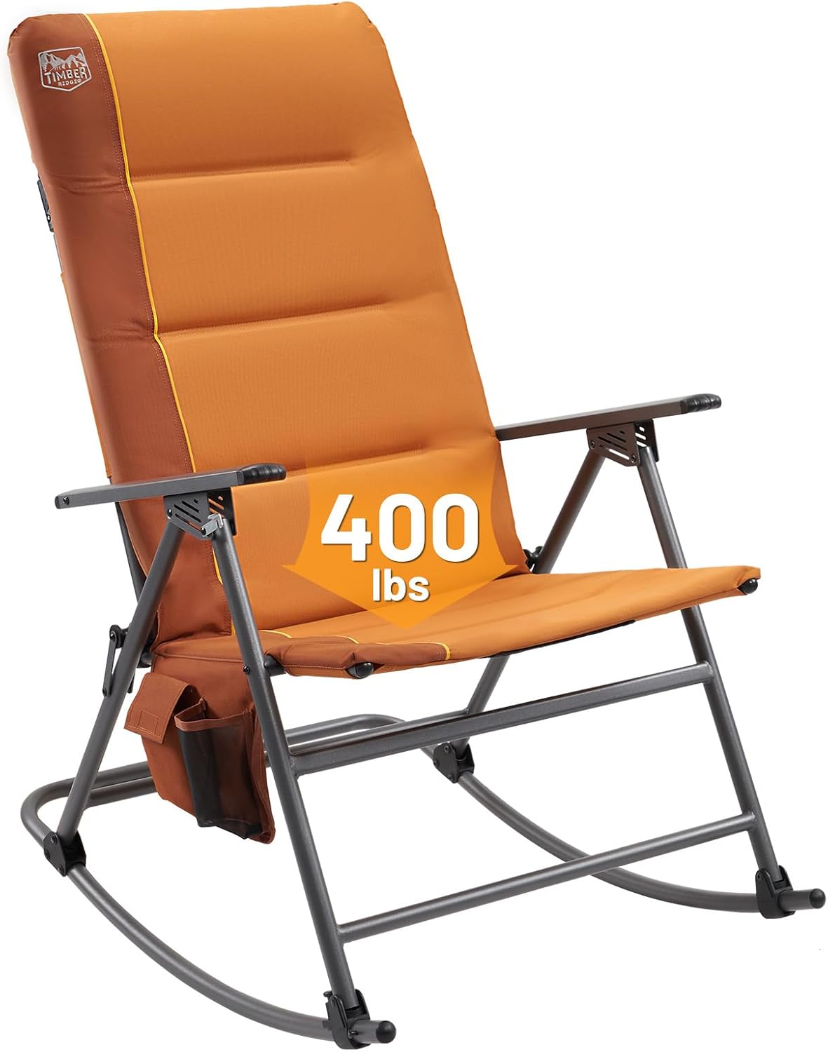 Timber Ridge Oversized Folding Rocking Camping Chair, Padded Outdoor Rocker with High Back, Portable Outdoor Chair for Patio, Garden, Lawn, Supports up to 400 lbs, Orange