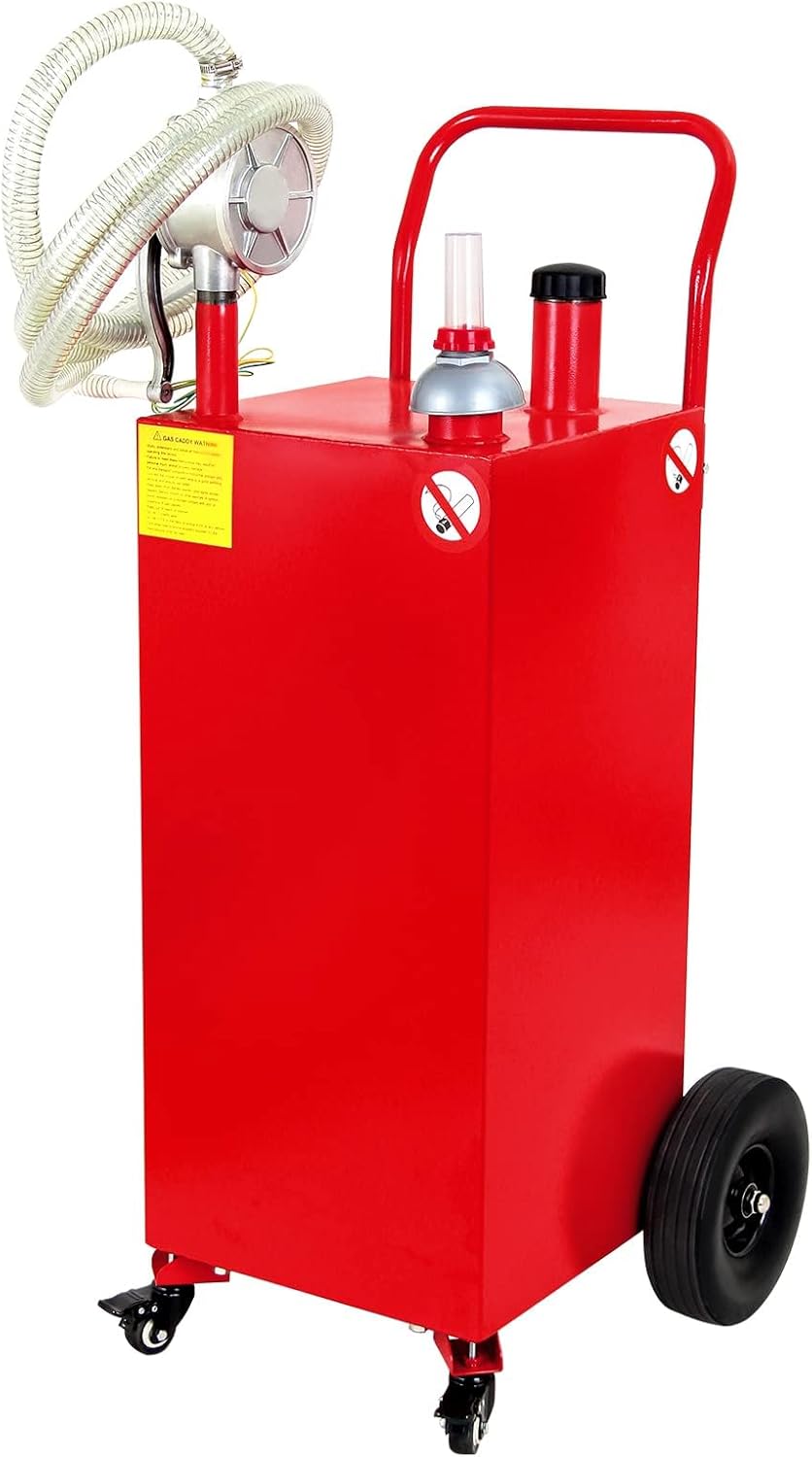 30 Gallon Gas Caddy, Portable Gas Tank With Pump on 4 Wheels,Fuel Transfer Storage Tank Gasoline Diesel Can Revrsible Rotary Hand Siphon Pump for Boat, ATV, Car, Motorcycle,UTV